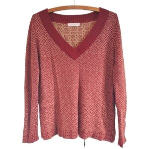 Vintage Cashmere Wool blend V neck sweater maroon & gold size 42 (12/14 L/XL)**